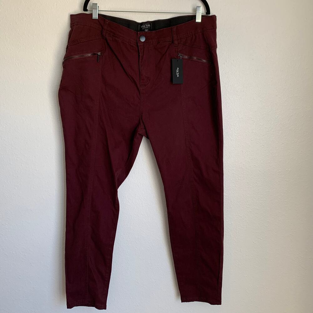 NWT Arna York Collection Pintuck Skinny Jeans in Berry Burgundy Red